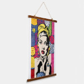 Retro Pop Art Vrouwenportret Hangend Wandkleed (Gebogen)
