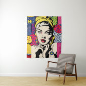 Retro Pop Art Vrouwenportret Wandkleed (In situ)
