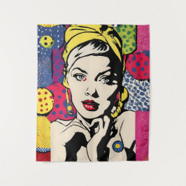 Retro Pop Art Vrouwenportret Wandkleed