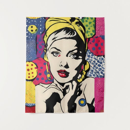 Retro Pop Art Vrouwenportret Wandkleed (Voorkant)