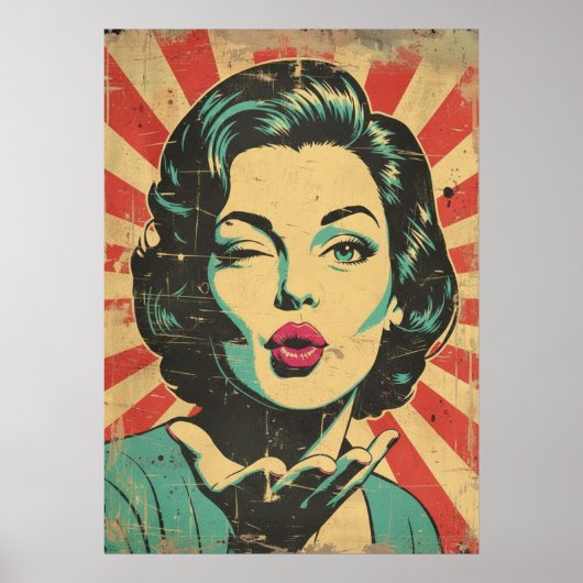Retro Pop Art: Wink & Kiss Poster (Voorkant)