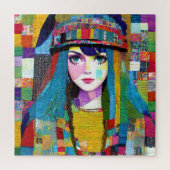 Retro Pop Art Woman Quilt Stof Patchwork Legpuzzel (Verticaal)