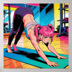 Retro Pop Art Yoga Neerwaartse Hond Poster