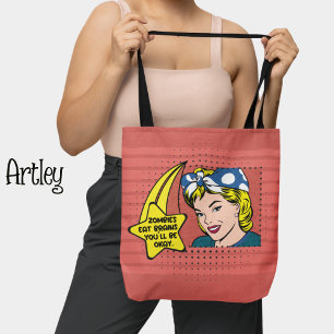 Retro Pop Art Zombie Brains Phrase Roze Geel Tote Bag