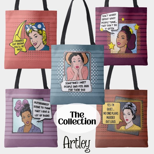 Retro Pop Art Zombie Brains Phrase Roze Geel Tote Bag