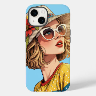 Retro Pop Art Zomer Vrouw met Zonnebril  Case-Mate iPhone 14 Hoesje