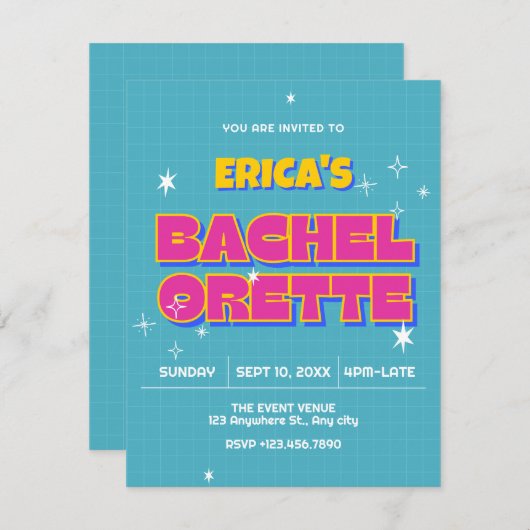Retro pop bachelorette kaart (Voorkant / Achterkant)