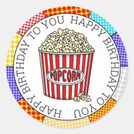 Retro Pop Buttered Popcorn Birthday Ronde Sticker