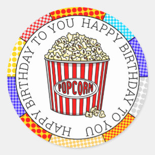 Retro Pop Buttered Popcorn Birthday Ronde Sticker