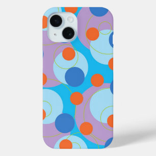 Retro Pop Circles Blue & Oranje Stippen Funky Groo iPhone 15 Case
