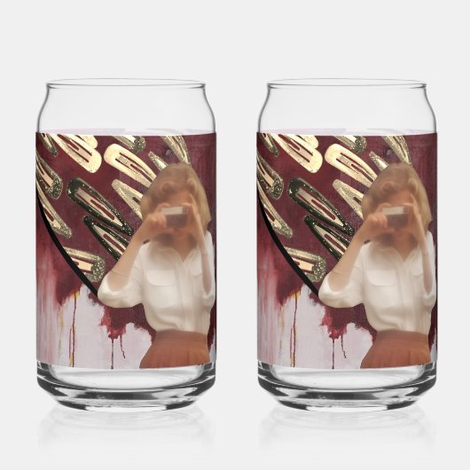 Retro Pop Collage Art Drinkware Set Blikvorm Glas (Voorkant)