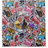 Retro Pop Cultuur Douchegordijn (Voorkant)