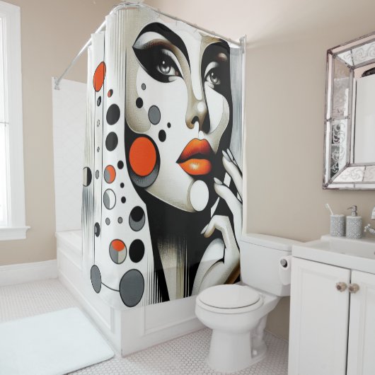 Retro Pop Diva: geometrische elegantie Abstracte k Douchegordijn (In situ)