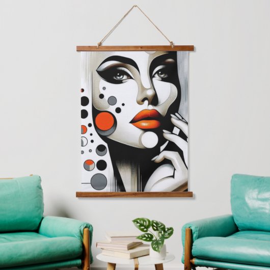 Retro Pop Diva: geometrische elegantie Abstracte k Hangend Wandkleed (Woonkamer)