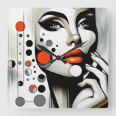Retro Pop Diva: geometrische elegantie Abstracte k Vierkante Klok (Voorkant)
