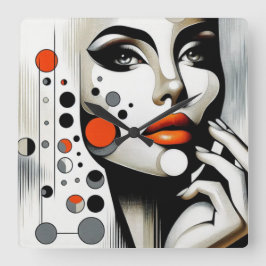 Retro Pop Diva: geometrische elegantie Abstracte k Vierkante Klok
