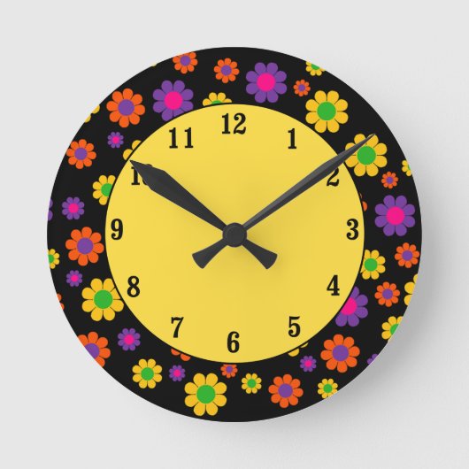 Retro Pop Flower Power Ronde Klok (Voorkant)