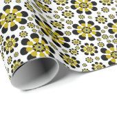 Retro Pop Flowers in Gold en Black Cadeaupapier (Rol Hoek)