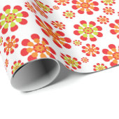 Retro Pop Flowers in rood, oranje en kalkgroen Cadeaupapier (Rol Hoek)