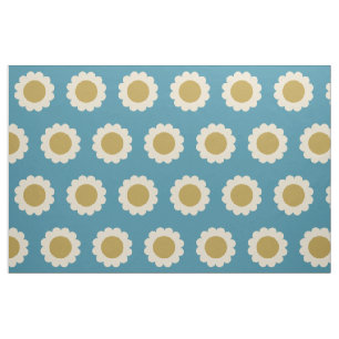 Retro Pop Flowers Pattern Turquoise and Gold Stof