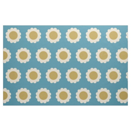 Retro Pop Flowers Pattern Turquoise and Gold Stof (Fat Quarter)