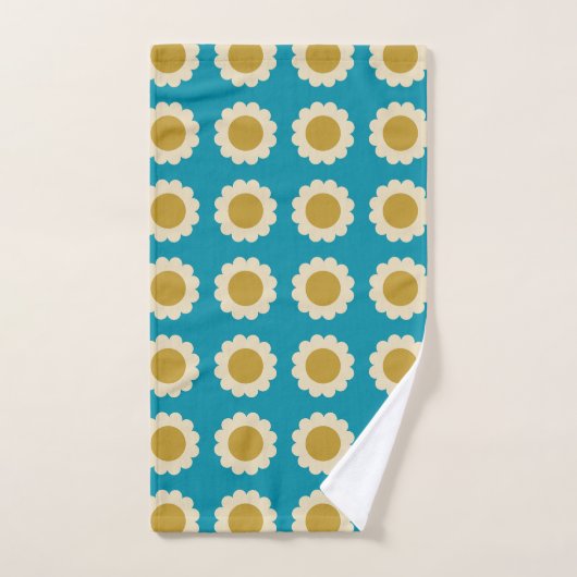 Retro Pop Flowers Pattern Turquoise Gold Bad Handdoek (Handdoek)