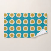 Retro Pop Flowers Pattern Turquoise Gold Bad Handdoek (Handdoek)