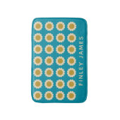 Retro Pop Flowers Pattern Turquoise Personalized Badmat (Voorkant Verticaal)