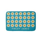 Retro Pop Flowers Pattern Turquoise Personalized Badmat (Voorkant)