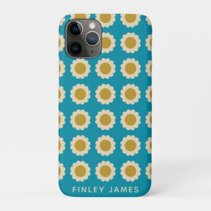 Retro Pop Flowers Pattern Turquoise Personalized Case-Mate iPhone Case