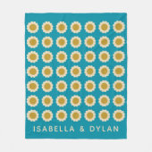 Retro Pop Flowers Pattern Turquoise Personalized Fleece Deken (Voorkant)