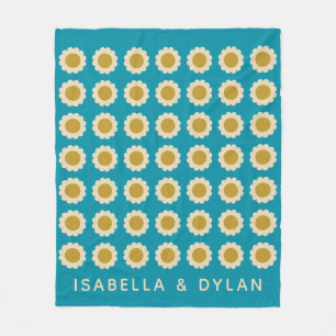 Retro Pop Flowers Pattern Turquoise Personalized Fleece Deken
