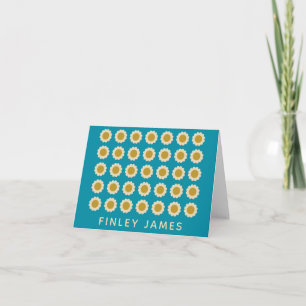 Retro Pop Flowers Pattern Turquoise Personalized Notitiekaartje