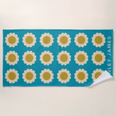 Retro Pop Flowers Pattern Turquoise Personalized Strandlaken (Voorkant)