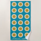 Retro Pop Flowers Pattern Turquoise Personalized Strandlaken (Voorkant)