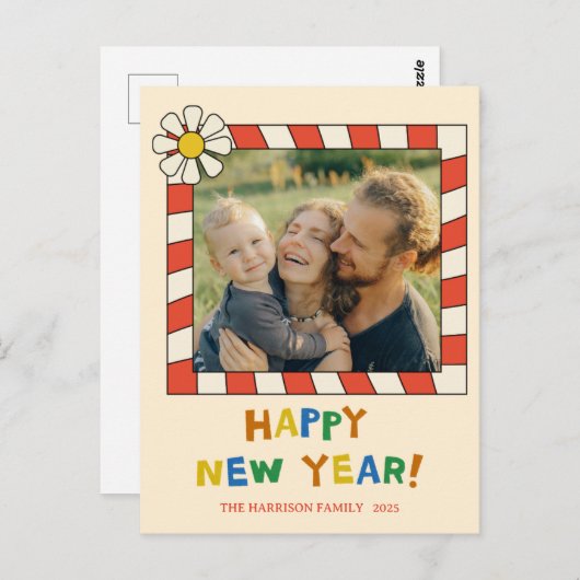 Retro Pop Frame New Year Photo Briefkaart (Voorkant / Achterkant)