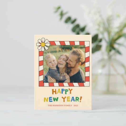 Retro Pop Frame Nieuwjaarsfoto  Briefkaart (Staand voorkant)