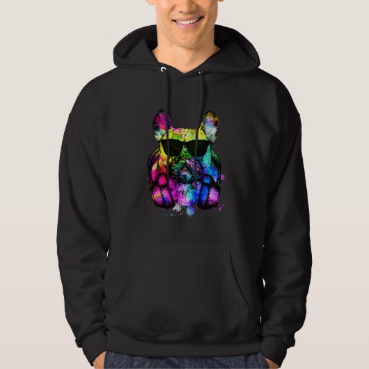 Retro Pop French Bulldog Dog Portrait with Headpho Hoodie (Voorkant)