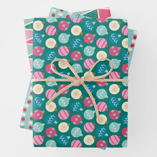 Retro Pop Kerstset 3 Inpakpapier Vel (In situ)