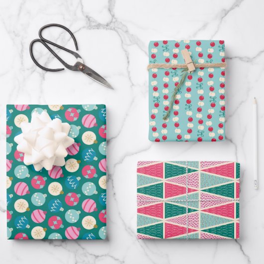 Retro Pop Kerstset 3 Inpakpapier Vel (Voorkant)