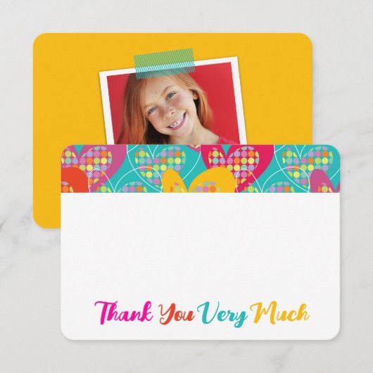 Retro Pop Kleurrijke Harten & Stippen Plezierige K Bedankkaart (Voorkant / Achterkant)