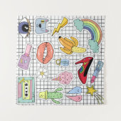 Retro Pop Kunst: Badge Collectie Wandkleed (Voorkant (horizontaal))
