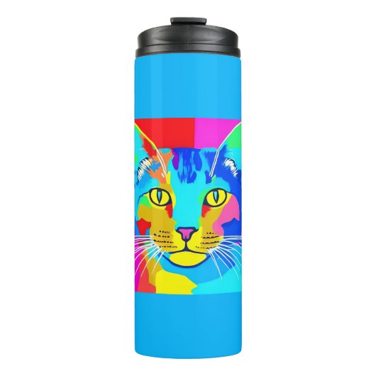 Retro Pop Kunst Kattenportret Thermosbeker (Voorkant)