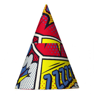 Retro pop kunst, komisch schreeuwpatroon. feesthoedjes