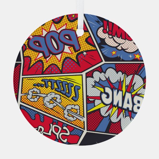 Retro pop kunst, komisch schreeuwpatroon. glas ornament (Achterkant)