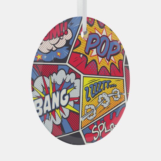 Retro pop kunst, komisch schreeuwpatroon. glas ornament (Voorkant Rechts)