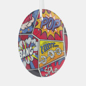 Retro pop kunst, komisch schreeuwpatroon. glas ornament (Voorkant links)