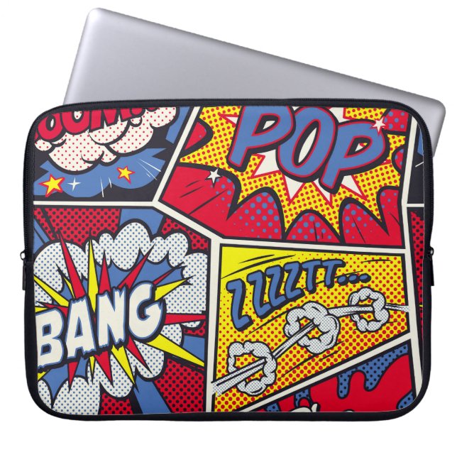Retro pop kunst, komisch schreeuwpatroon. laptop sleeve (Voorkant)