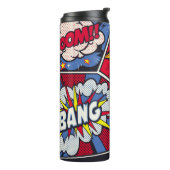 Retro pop kunst, komisch schreeuwpatroon. thermosbeker (Gedraaid links)