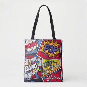 Retro pop kunst, komisch schreeuwpatroon. tote bag